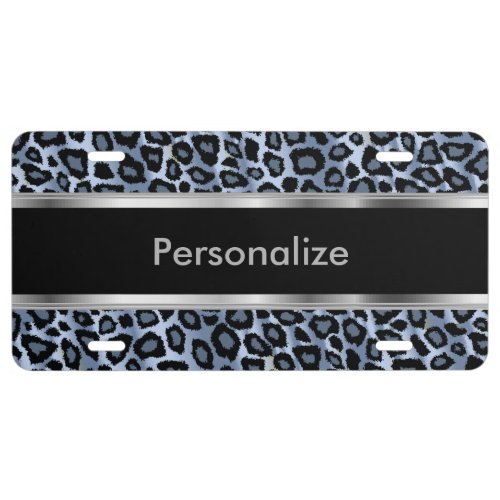 Stylish Blue Leopard Animal Pattern  Personalize License Plate