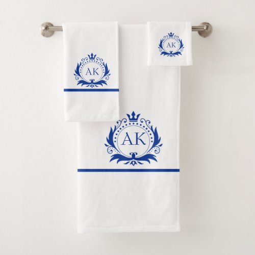 Stylish Blue Luxury Frame and Crown Bath Towel Set