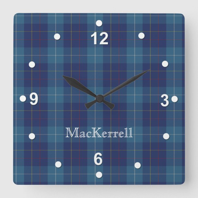 Stylish Blue MacKerrell Tartan Plaid Clock (Front)