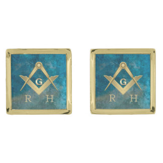Stylish Blue Masonic Monogrammed Cufflinks