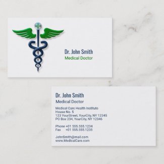 Stylish Blue Medical Caduceus Green Wings Cross