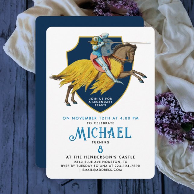 Stylish Blue Medieval Armored Knight On Horse  Invitation (Creator Uploaded)