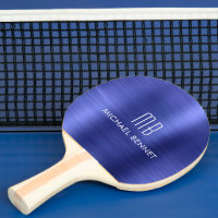 Stylish Blue Metallic Monogram Name Ping Pong Paddle