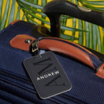 Stylish Blue Monogram and Name Luggage Tag<br><div class="desc">This stylish dark blue luggage tag feature a modern layout with vertical monogram in big type,  and your name in prominent creamy white horizontal type.</div>