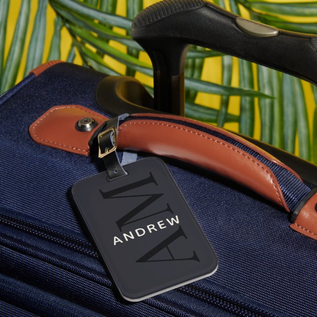 Stylish Blue Monogram and Name Luggage Tag (Front Insitu 1)