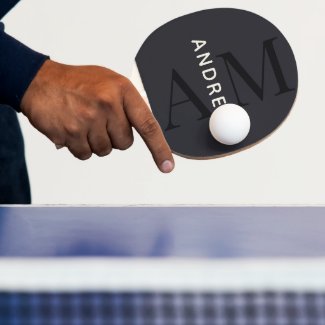 Stylish Blue Monogram and Name Ping Pong Paddle