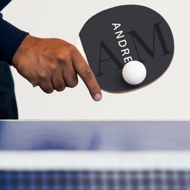 Stylish Blue Monogram and Name Ping Pong Paddle (Insitu)