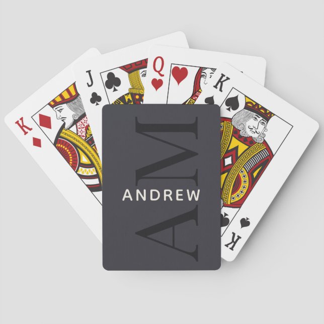 Stylish Blue Monogram and Name Poker Cards (Back)