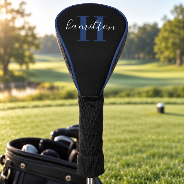 Stylish Blue Monogram Name Initial Golf Head Cover (Creator Uploaded)