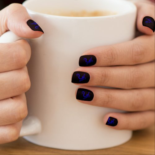 Stylish Blue Om Symbol on Black Minx Nail Art