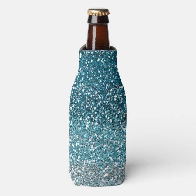 Stylish Blue Ombre Glitter Sparkle Bottle Cooler (Bottle Front)