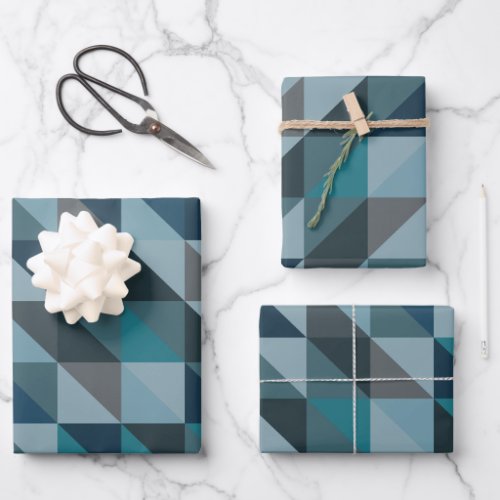 Stylish Blue Ombre Modern Geometric Pattern Wrapping Paper Sheets