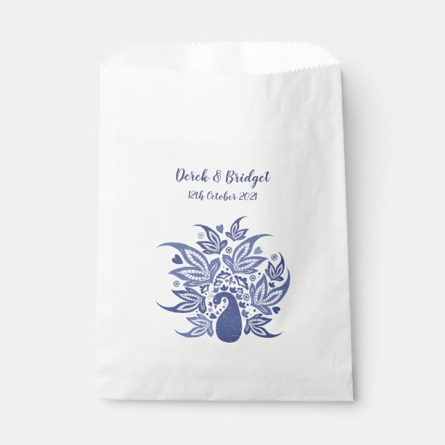Stylish Blue Peacock Art Print Favor Bag (Front)