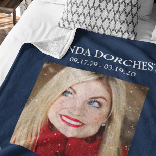 Stylish Blue Photo Memorial Tribute Fleece Blanket