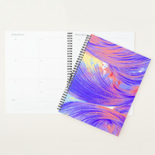 Stylish blue pink Abstract Feathers Planner