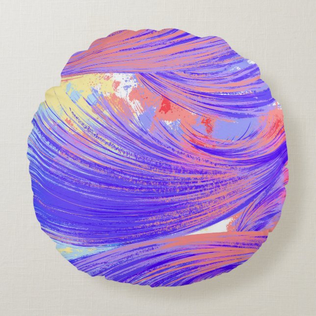Stylish blue pink Abstract Feathers Round Pillow (Front)