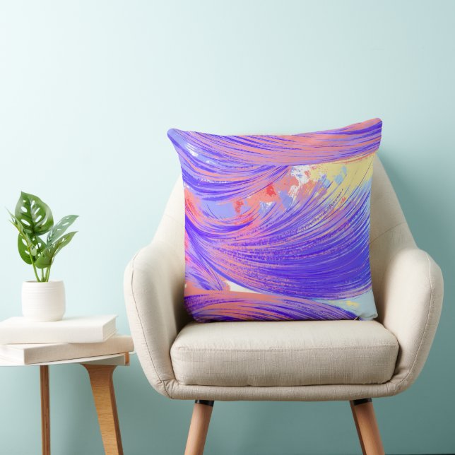 Stylish Blue pink Abstract Feathers  Throw Pillow (Chair)