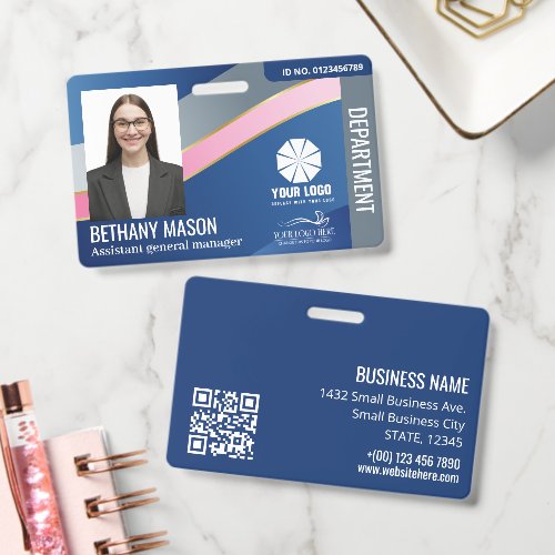 Stylish Blue Pink Faux Gold Wave Photo 2 Logos Badge