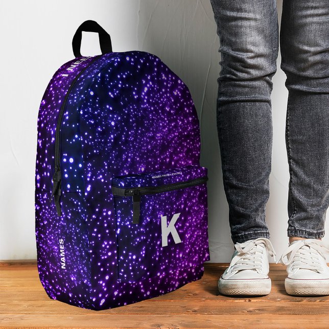 Stylish Blue Pink Neon Space Milky Way Initial Printed Backpack (Stylish Blue Pink Neon Space Name Initial Printed Backpack
)