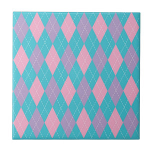 Stylish Blue Pink Purple Argyle Pattern Ceramic Tile