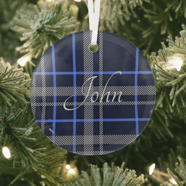 Stylish Blue Plaid  Case-Mate iPhone Case Glass Ornament (Insitu)