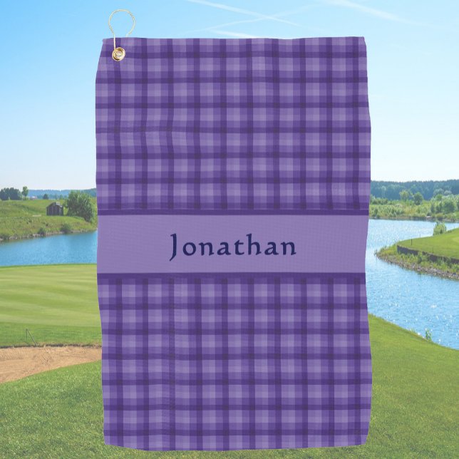 Stylish Blue Plaid Personalized Name  Golf Towel (Creator Uploaded)