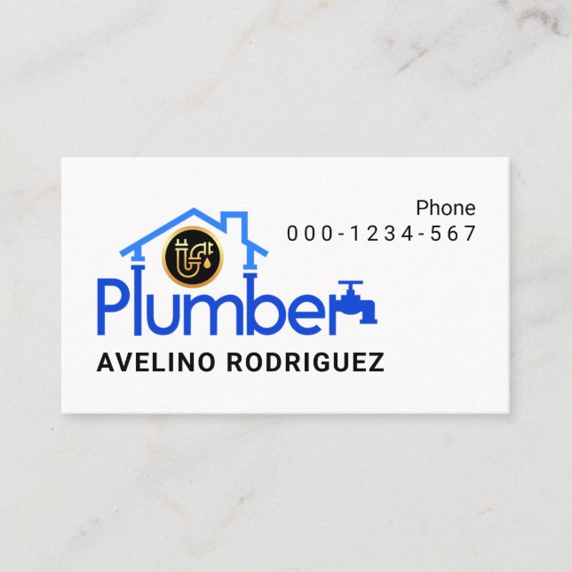 Stylish Blue Plumber Pipes Home Frame Business Card (Front)