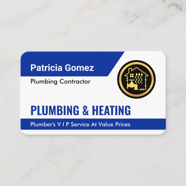 Stylish Blue Plumbing Lines Business Card (Front)