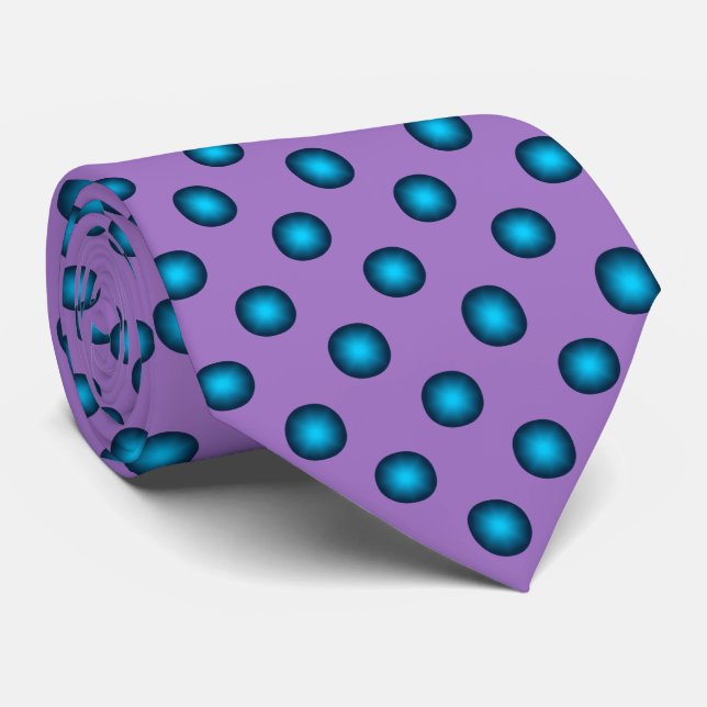 Stylish Blue Polka Dot w. Lavender Background Neck Tie (Rolled)