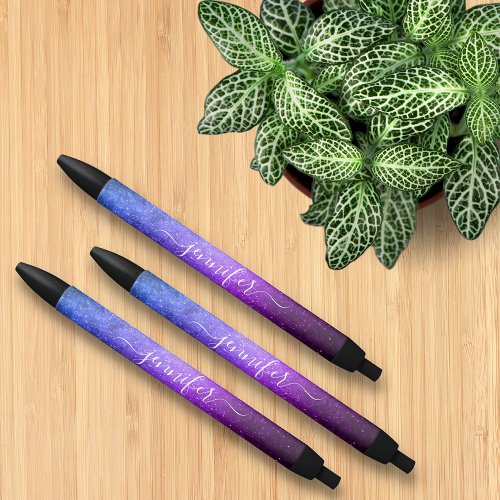 stylish blue purple galaxy stars personalized black ink pen