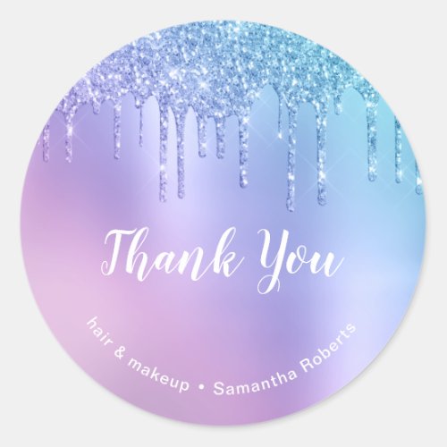 Stylish blue  purple glitter drips hair  makeup classic round sticker