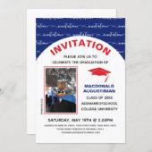 Stylish Blue Red Graduate Photo Invitation (Front/Back)