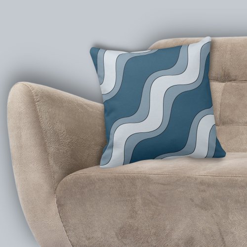 Stylish Blue Ripple Waves Lines Stripes Pattern  Throw Pillow