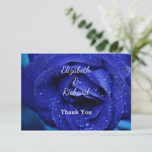 Stylish Blue Rose Favor Box Thank You Card (Standing Front)