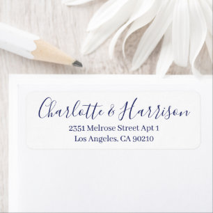 Stylish blue script modern chic elegant wedding label