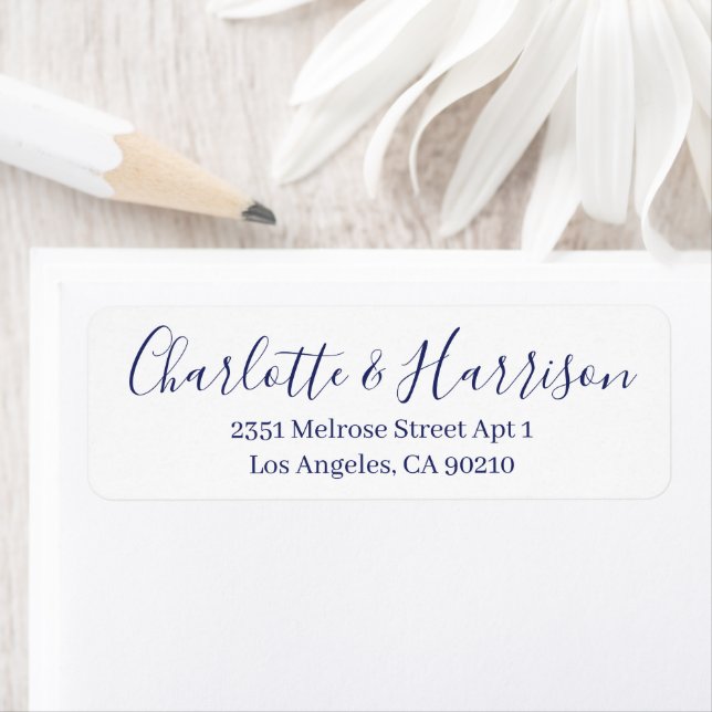 Stylish blue script modern chic elegant wedding  label (Insitu)