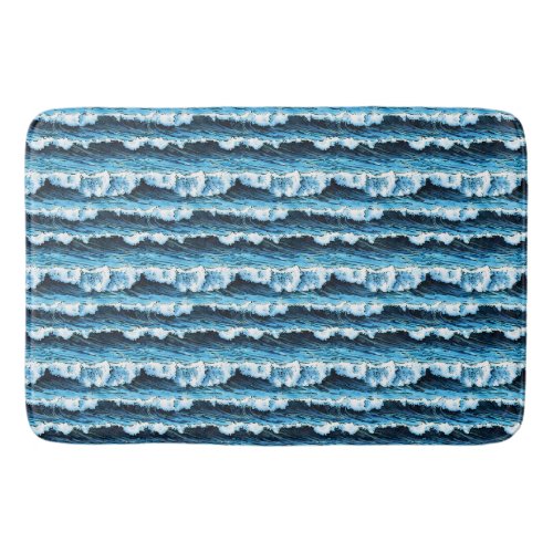 Stylish Blue Sea Waves Bath Mat