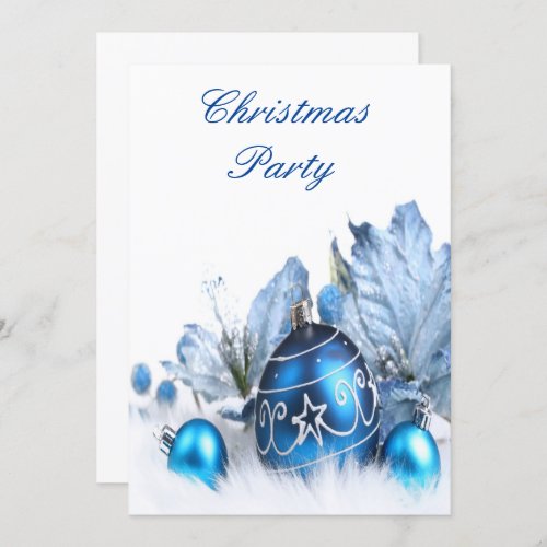 Stylish Blue  Silver Holiday Christmas Party Invitation