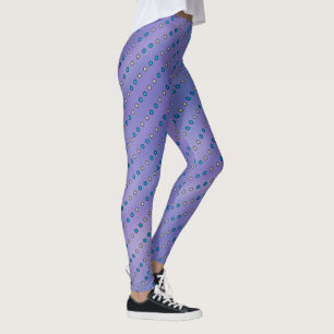 Stylish Blue & Silver Polka Dots on Lavender CUTE! Leggings