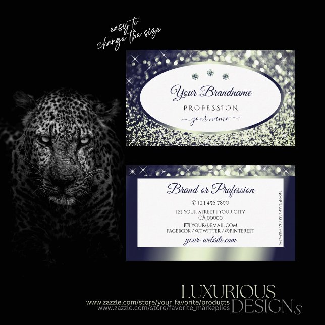 Stylish Blue Silver Sparkle Glitter White Diamonds Business Card (Creator Uploaded)