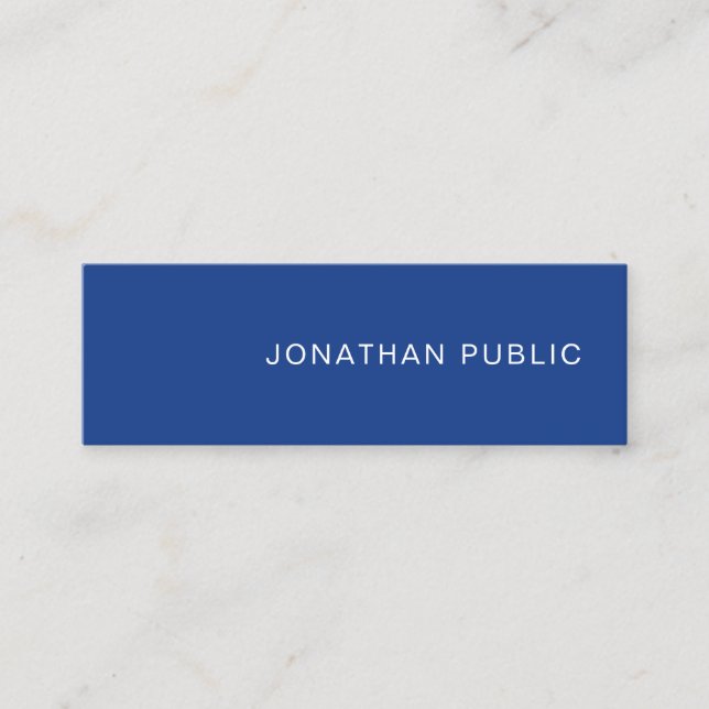 Stylish Blue Sleek Design Trendy Plain Luxe Mini Business Card (Front)