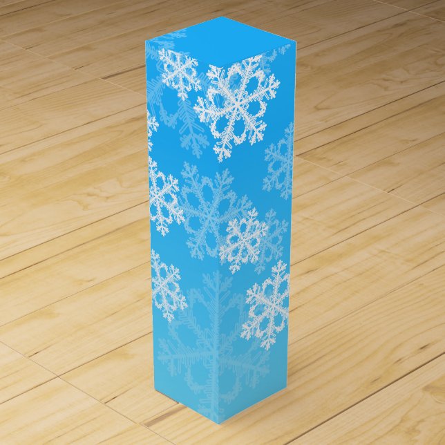Stylish Blue Snowflakes Modern Christmas pattern Wine Box (Front)