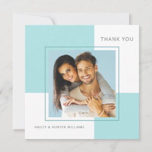 Stylish Blue Square Wedding Thank You with Photo Card