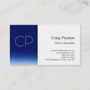 Stylish Blue Stripe White Monogram Business Card