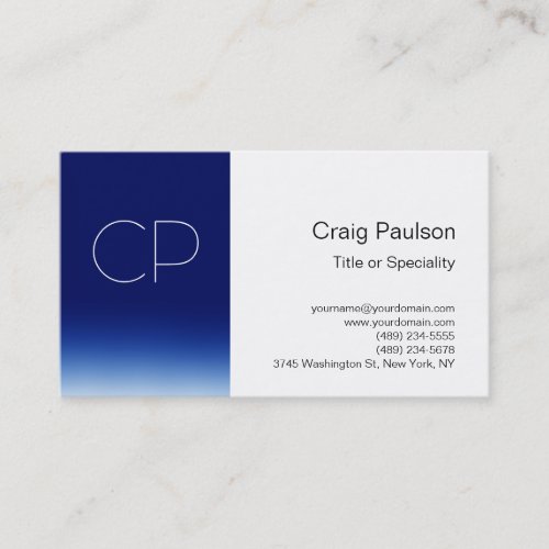 Stylish Blue Stripe White Monogram Business Card