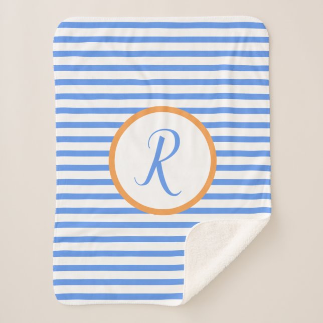 Stylish Blue Stripes R Monogram Throw Blanket (Front)