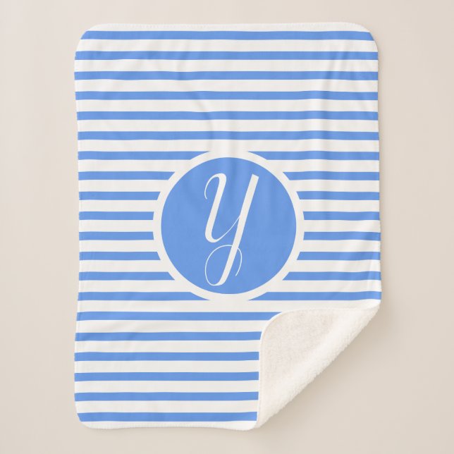 Stylish Blue Stripes Y Monogram Throw Blanket (Front)