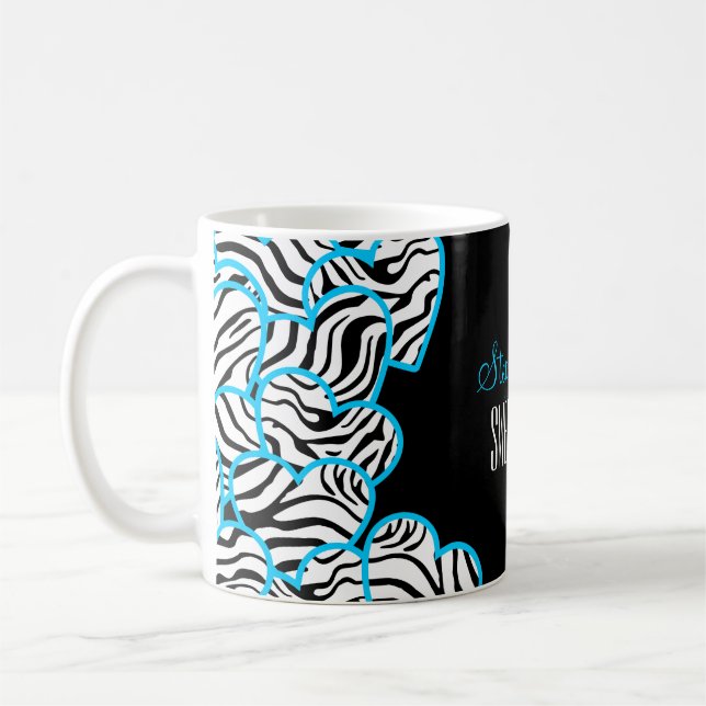 Stylish Blue Sweet 16 Zebra Heart Design Name  Coffee Mug (Left)