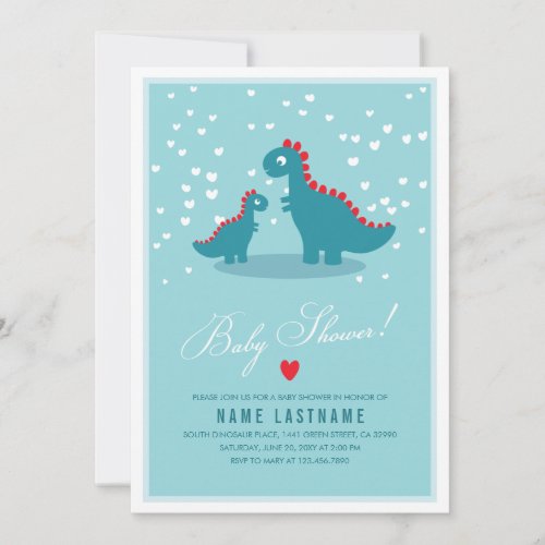 Stylish Blue Teal Dinosaur Baby Shower Invitation