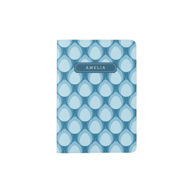 Stylish Blue Teardrop Geometric Monogram Passport Holder (Front)